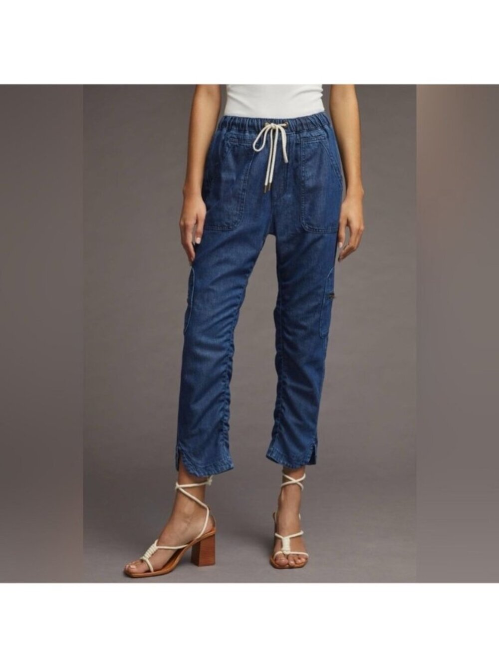 Anthropologie PILCRO Cottage Utility Cargo Pull-On Pants Blue